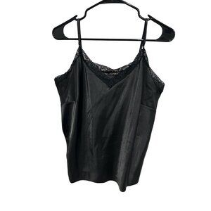 Mark Zunino Lace Trim Satin Camisole Top Black Plus Sz 1X Sleeveless Intimate